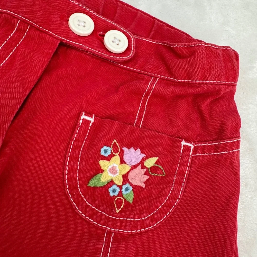 Vtg Y2K Gymboree Flare Pants Toddler Girls Size 4 Red Floral Embroidered Cotton